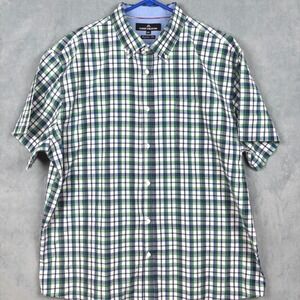 Classic Collection Mens 2XL Regular Fit Plaid Button Down Shirt Green Navy Blue